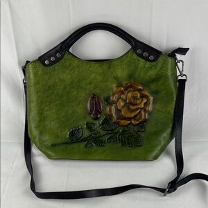 Heartfelt Rose purse with 3D Embossed Rose print in green
